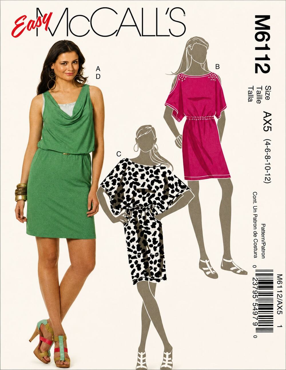 McCall's Easy Sewing Pattern Kimono Sleeve Dress & Camisole Size 4-12 Uncut